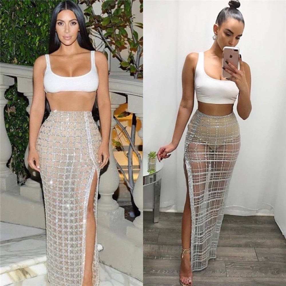 Cream and silver sequin skirt